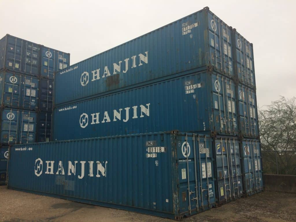Stack of three Hanjin 40ft shipping containers