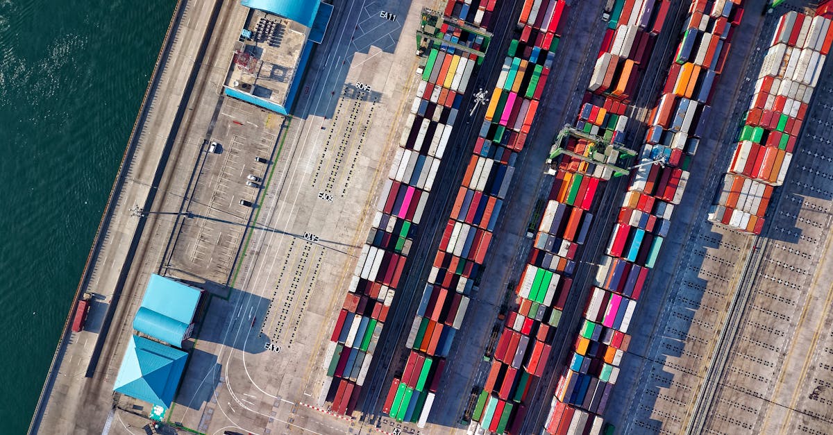 Aerial view of a container terminal with rows of colorful containers