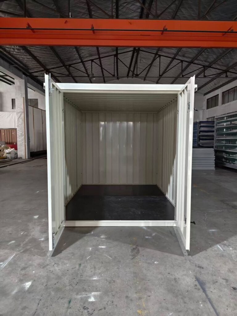 10ft pop-up container with both doors open, showing the empty interior and floor